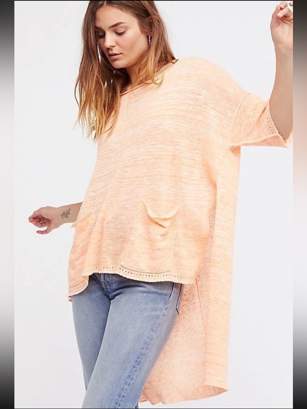 Free People Linen Blend High Low Orange Top Size Large - Picture 2 of 10